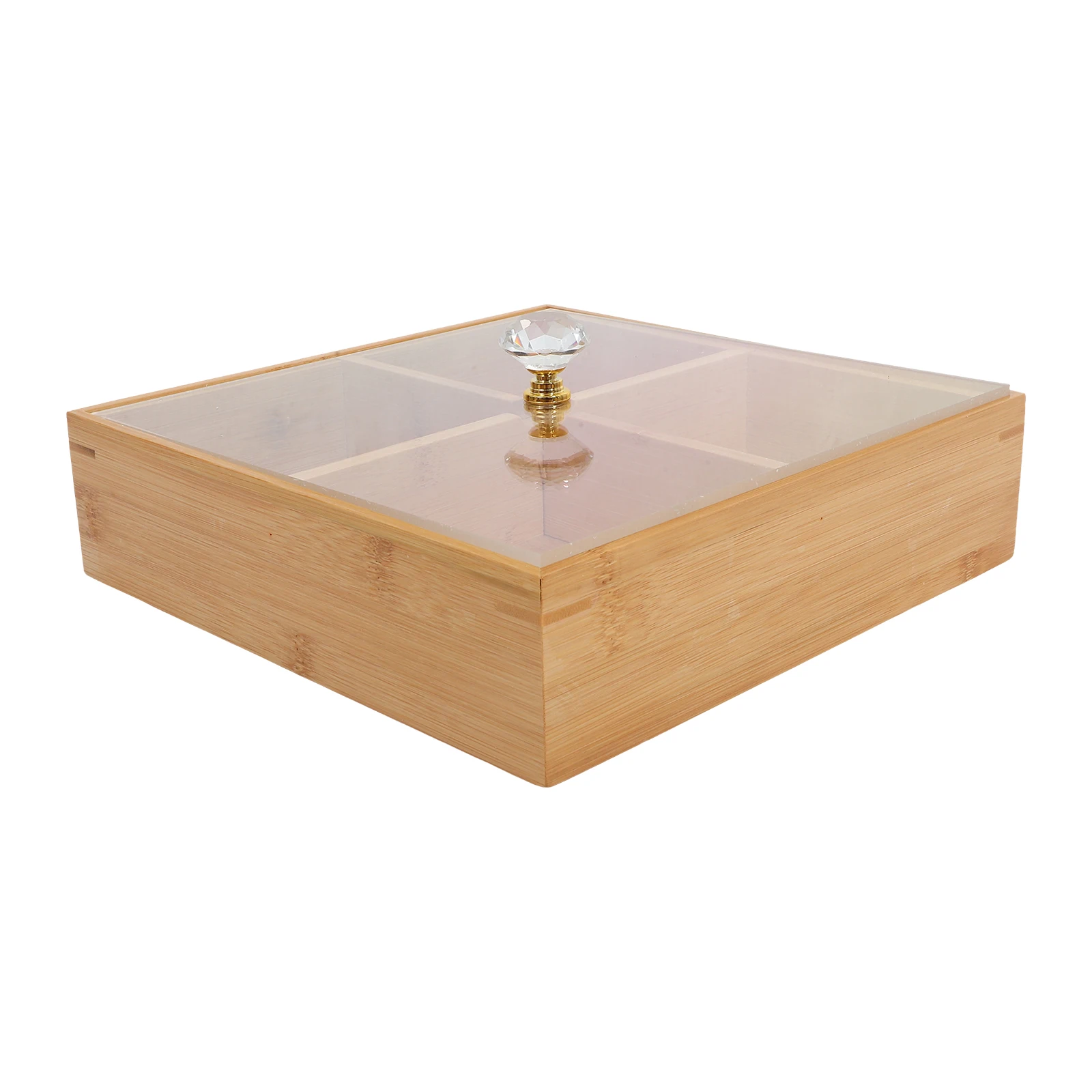 

Bamboo Food Tray with Transparent Lid 3 Compartments Snack Storage Tray for Nuts Candy Home Kitchen Party Serving Plate Fruit