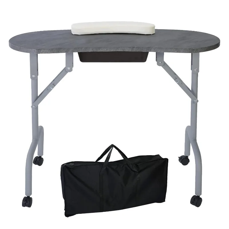 Portable Manicure Table Foldable Nail Desk with Large Drawer Nail Tech Table for Technician Salon Workstation Client