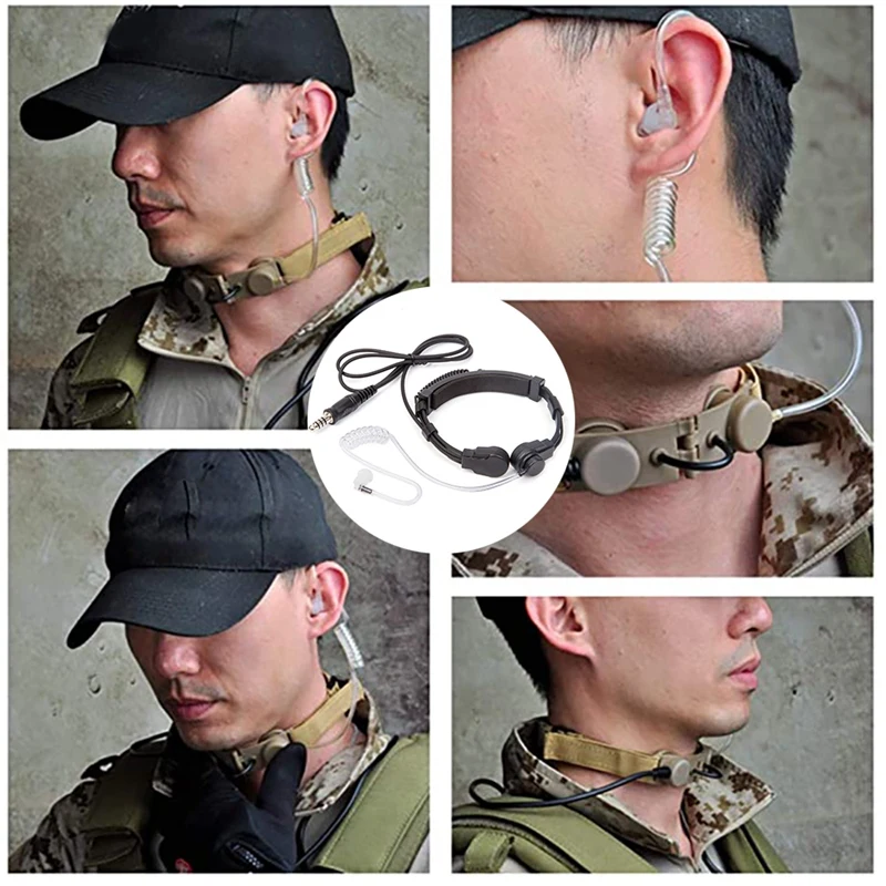 PTT ชุดหูฟังวอล์กกี้ทอล์คกี้แบบเสียบปลั๊ก3.5มม. ไมค์หูฟังตัวนำอากาศสำหรับวิทยุสื่อสาร