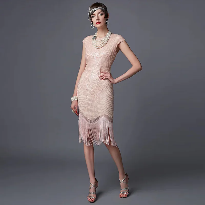 Retro S4XL Gates Bright Sequin Dress 1920s Ball Banquet Evening Gown Party Dress Elegant Vintage Style Stage Performance Wear