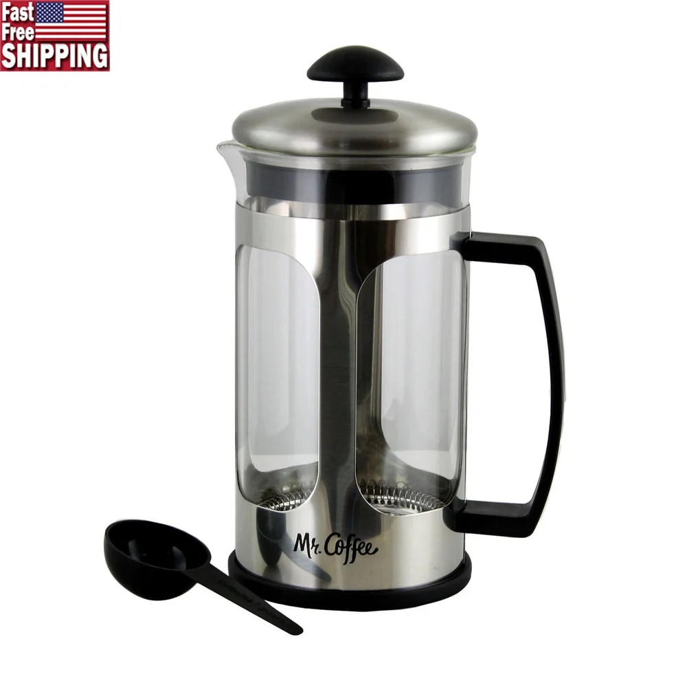 Kaffeepresse aus Edelstahl, 38 Unzen, spülmaschinenfester Glaskaraffe, Polypropylengriff, leicht zu reinigen, ideales Küchenzubehör