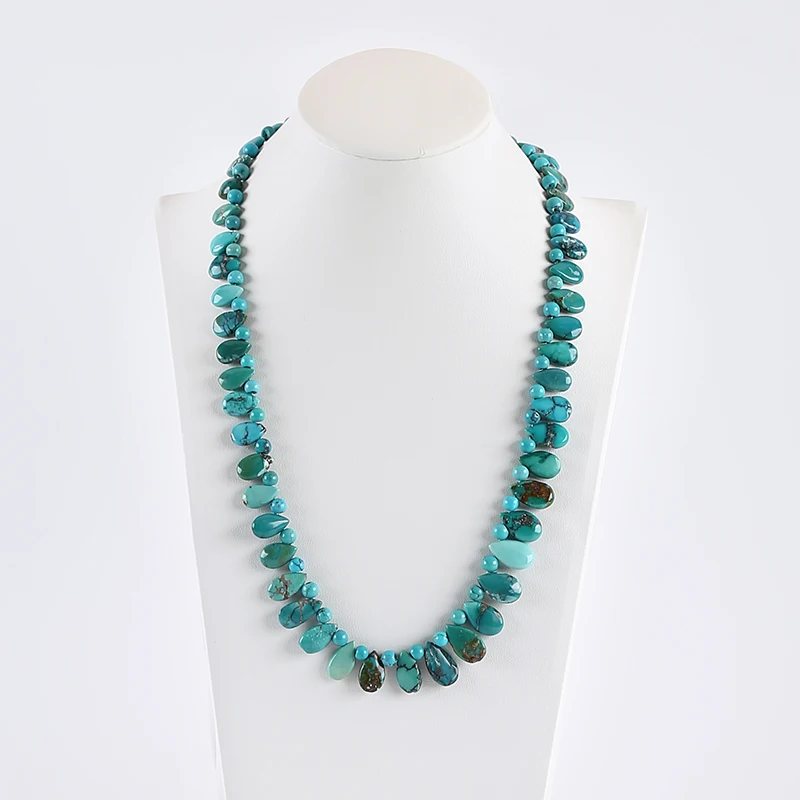 New Natural Turquoise Water Drop Beads Necklace For Her Bohemian Handmade Jewelry Necklace For Gift 20inch 45g