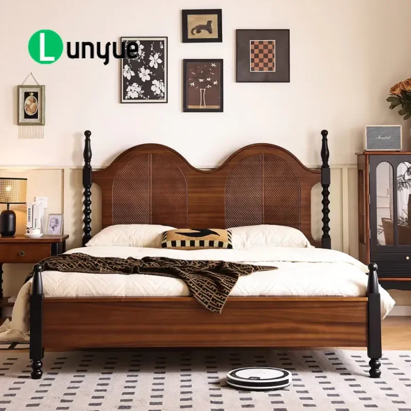 South American Black Walnut Bed 1.8m Solid Wood Double Bed Medieval Modern French Retro Style Master Bedroom Furniture