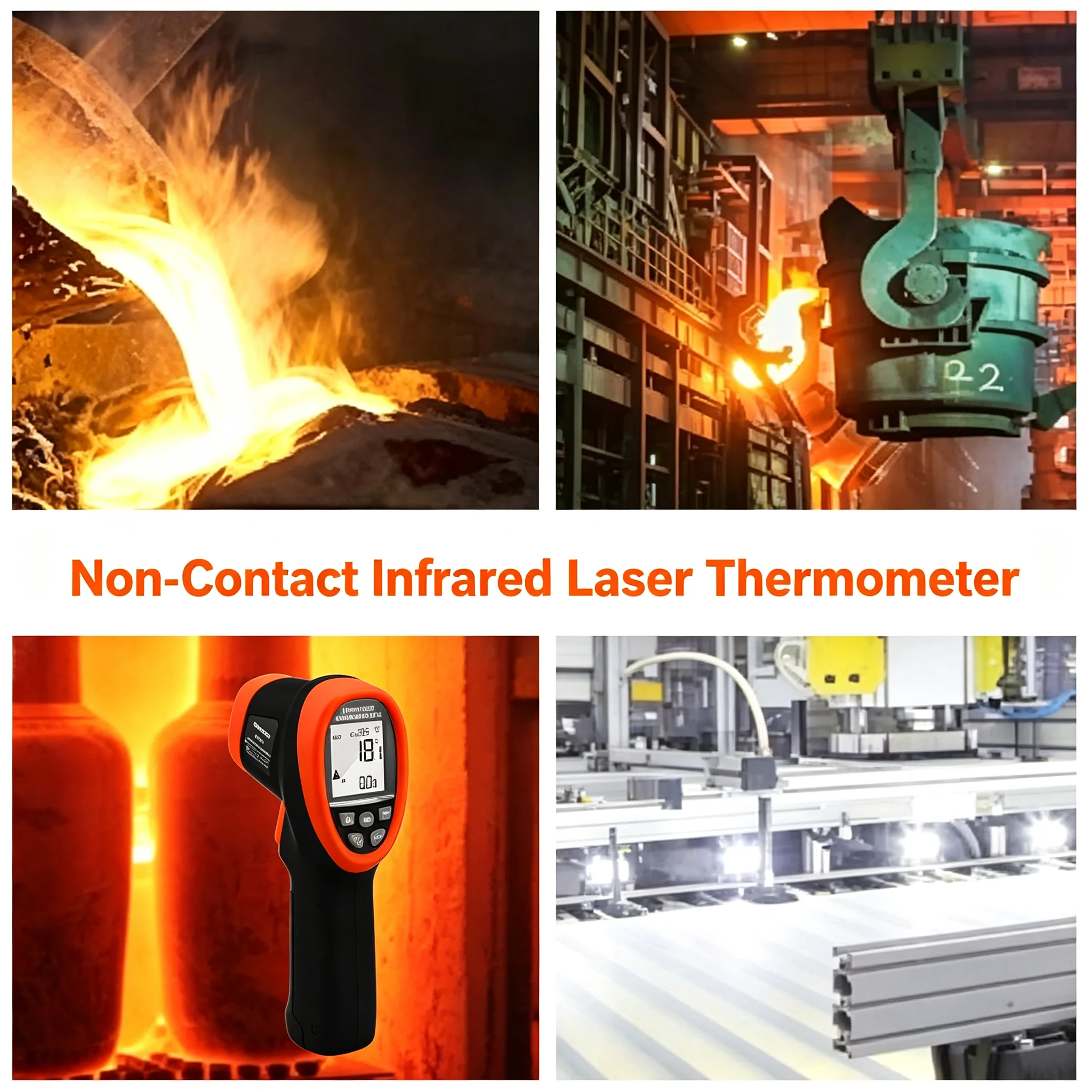 

HP1800 Infrared Thermometer -58°F to 3272°F, 50:1 DS Ratio Dual Laser Non-Contact Temperature Gun for Forge HVAC & Kitchen
