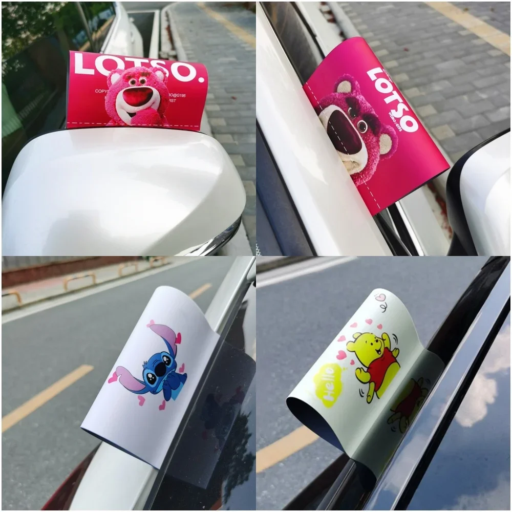 Car Rear Stickers Label Disney Anime Lotso Pooh Bear Stitch Angel LinaBell Cartoon Cute Auto Door Waterproof Sticker Decoration