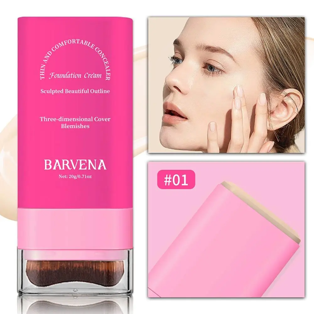 브러쉬 컨실러가 포함된 파운데이션 스틱은 피부톤을 밝게 해주고 메이크업 파운데이션 없이 오랫동안 지속됩니다.