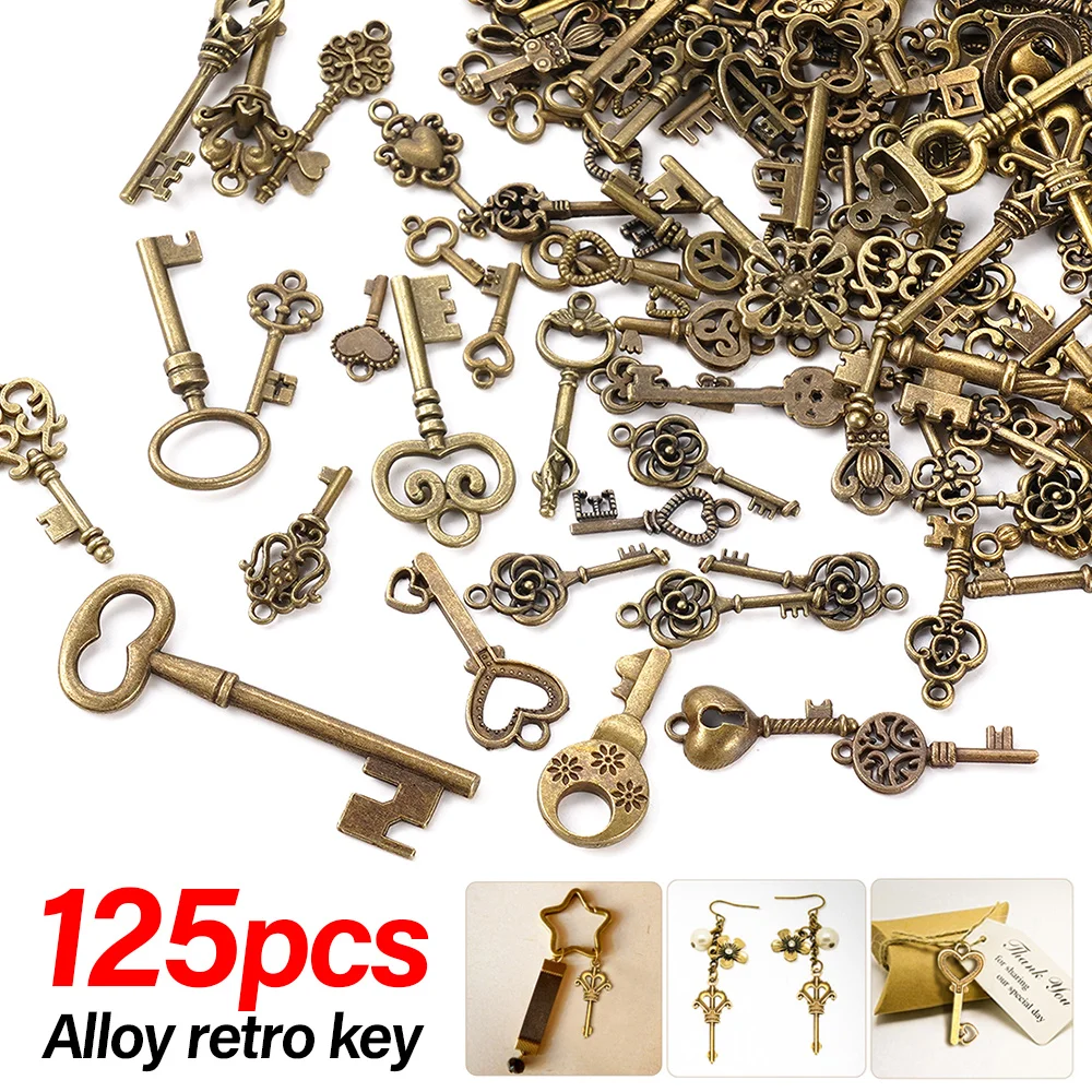 125/40 ชิ้นผสมคีย์ขนาดเล็ก Charms Vintage Bronze โลหะ Love Key จี้อินเทรนด์ DIY เครื่องประดับสร้อยคอหัตถกรรมตกแต่ง