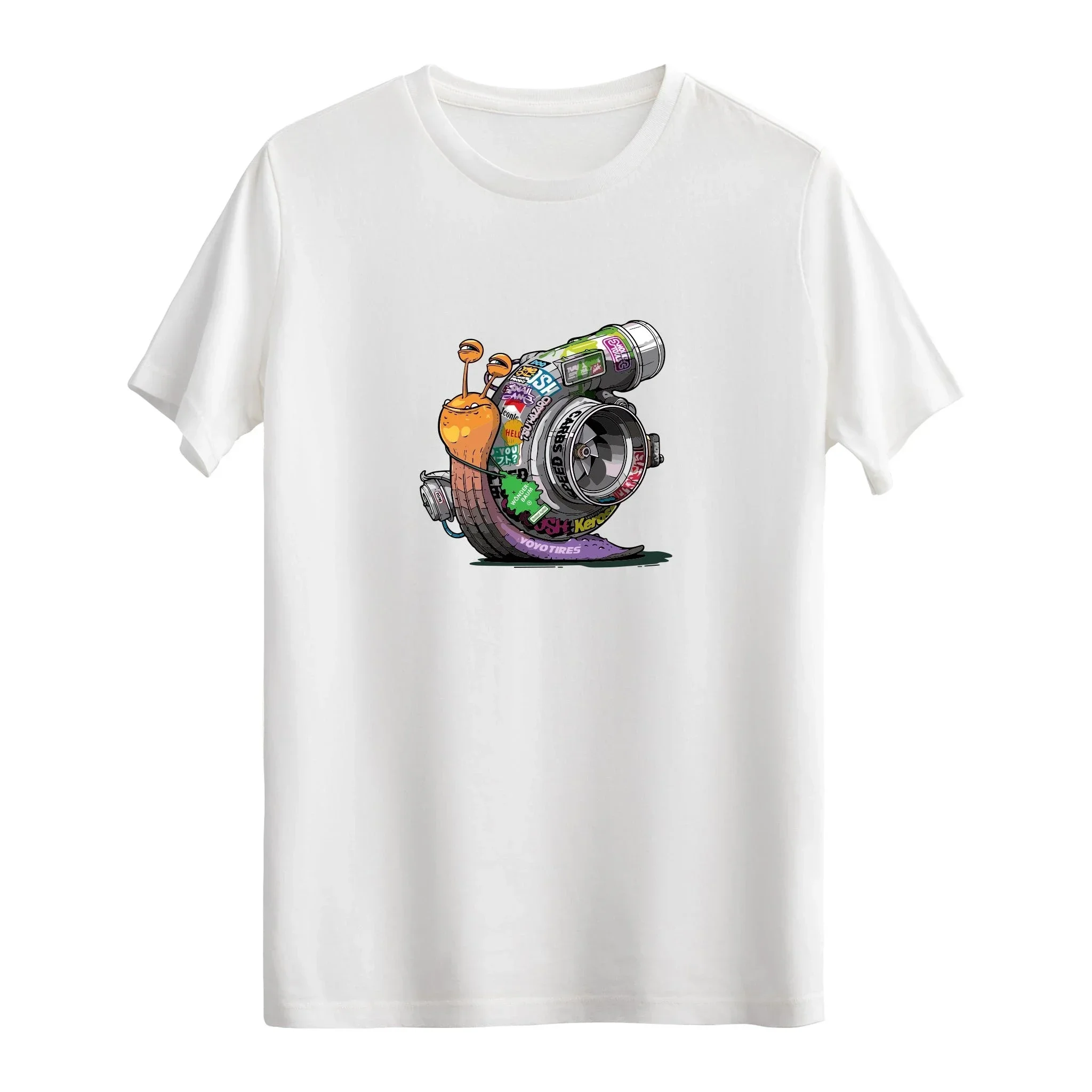Turbo Snail Car T-Shirt Men Women Funny Graffiti Sticker Bomb Snail Graphic Print Casual Short Sleeve Tee Tops