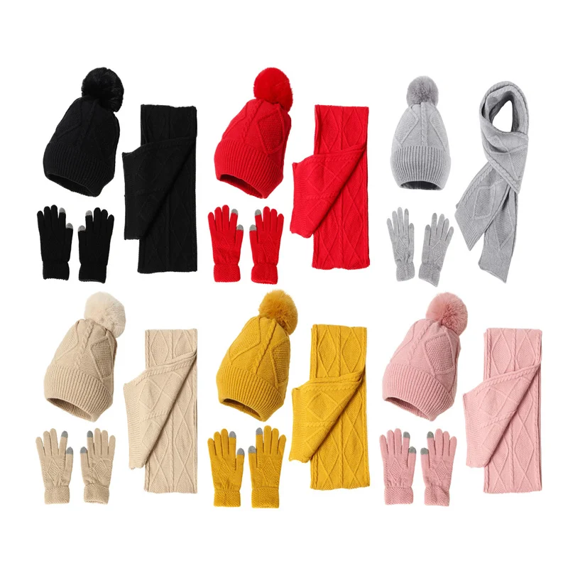 3 Pcs Autumn &Winter New Warm Thick Adult Scarf, Hat & Glove Neck Protection, Breathable, Windproof Sets