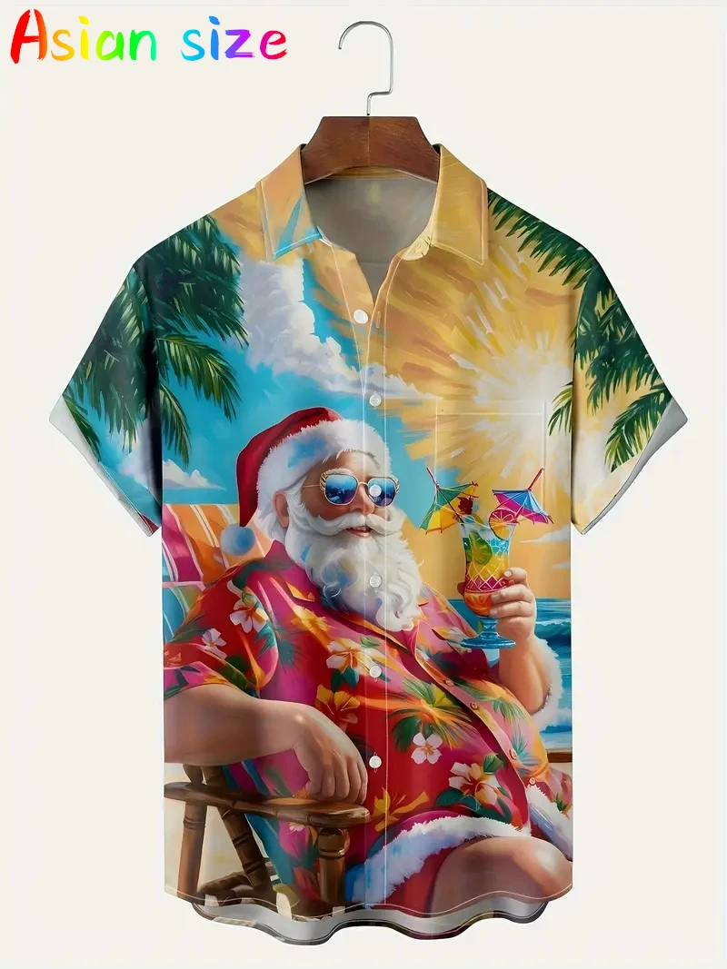 أنيمي سانتا كلوز مضحك قمصان رجالية ثلاثية الأبعاد الطباعة عالية الجودة ملابس للرجال قصيرة الأكمام عطلة حفلة قمصان هاواي البلوزات #2