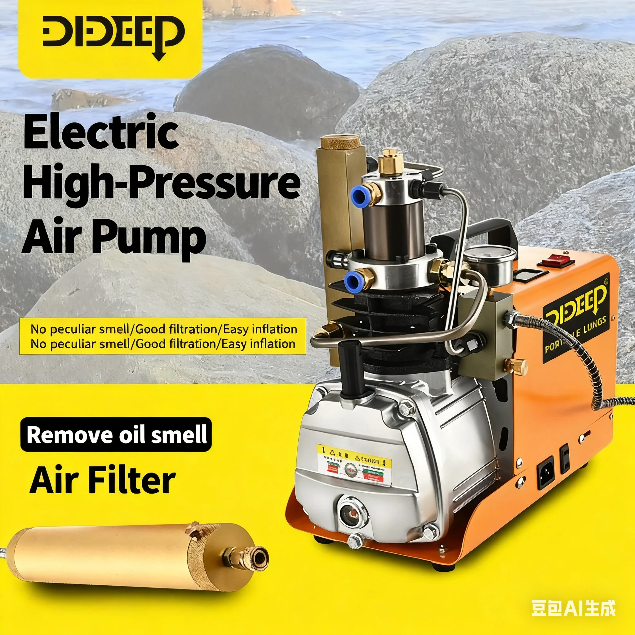 1800W High Pressure Electric Air Compressor 30MPA Water Cooled for Diving Oxygen Cylinders with Large Air Filter