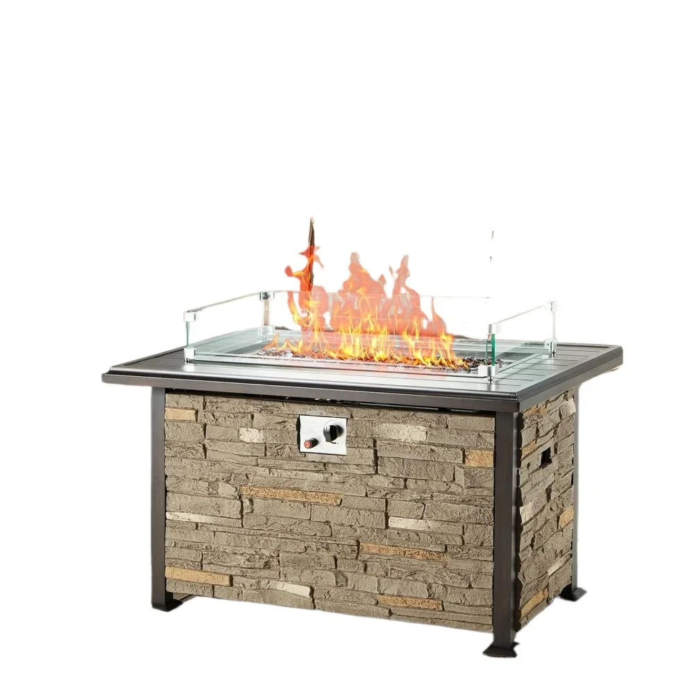 Propane Fire Pit Table, Hand-Painted Table Top, 50,000 BTU Fire Table CSA Certification,Wind Guard,Waterproof Cover, Fire Table