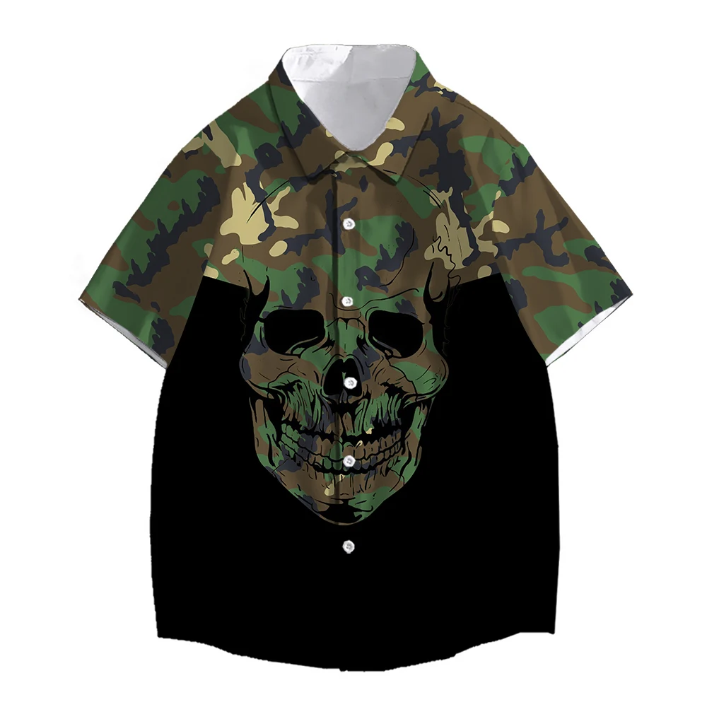 SONSPEE Gothic Skeleton 3D Printed Horrible Green Skull Shirt Men Women Loose Oversized Cloth Horror Short Sleeve Men's Blouse