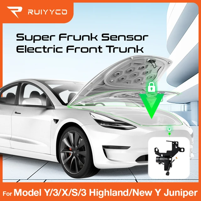 Ruiyyco Miękki zamykający się Frunk do Tesli Model 3 Y S X 2021-2025 - Elektryczne uszczelnienie i automatyczne zamykanie przedniego bagażnika