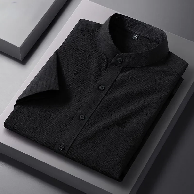 

Men's Summer Stand Collar Short Sleeve Shirt Wrinkle Breathable Skin Friendly Antibacterial Casual Daily Shirts