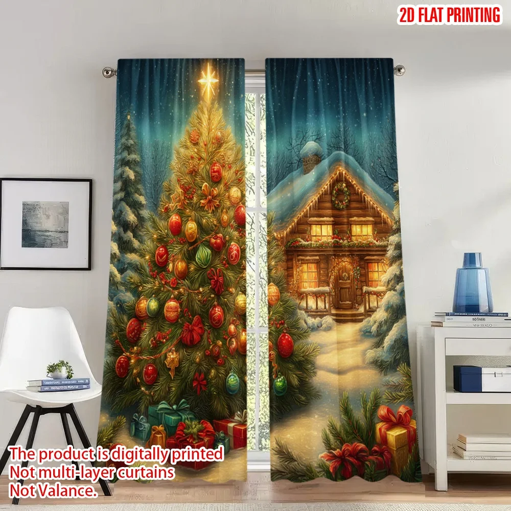 

2pcs 2D flat printing Fashionable Christmas Curtains Christmas House Snowfall Gifts Digital Printed Polyester Drapes Holiday