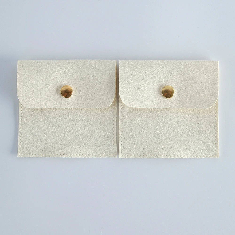 5pcs Beige Microfiber Jewelry Snap Bags for Storage