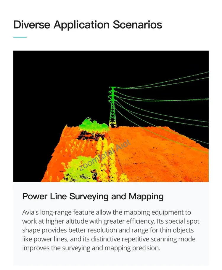 ماسح ضوئي Livox Avia ثلاثي الأبعاد أصلي جديد لـ Matrice 300/600 FOV أكثر من 70 درجة أقل من 500 جرام 240000 نقطة/ثانية IP67