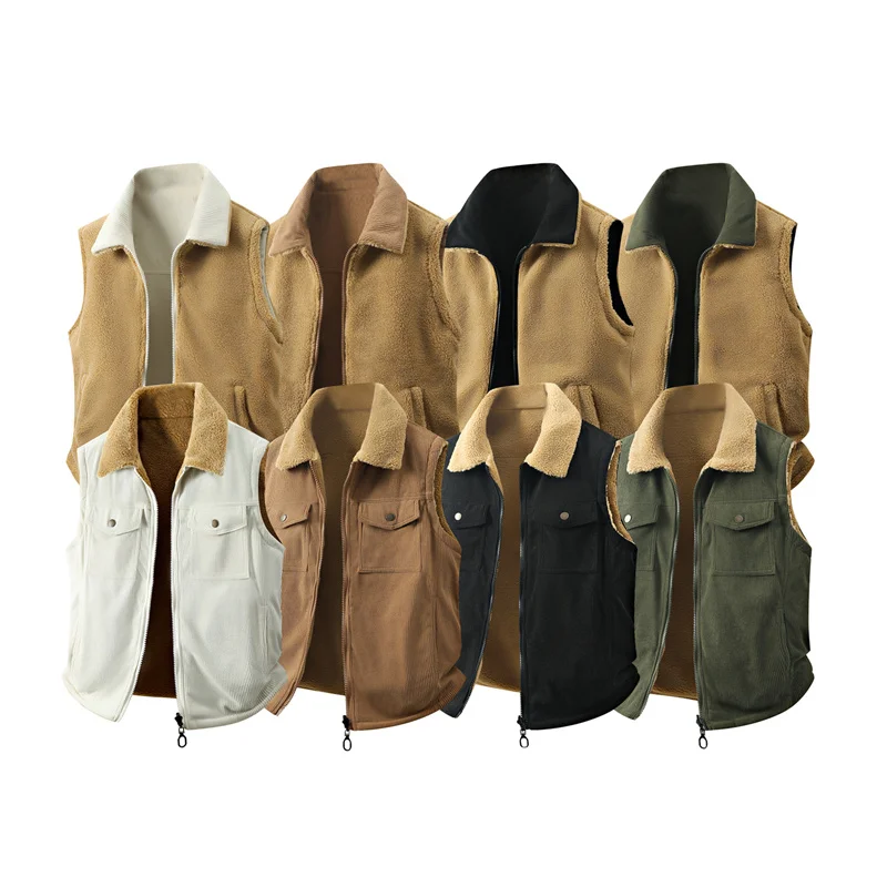 

Сплошной цвет с меховым воротником, вельветовый жилет для мужчин, уличная повседневная теплая мужская куртка без рукавов, новый свободный мужской жилет, пальто, ветрозащитный