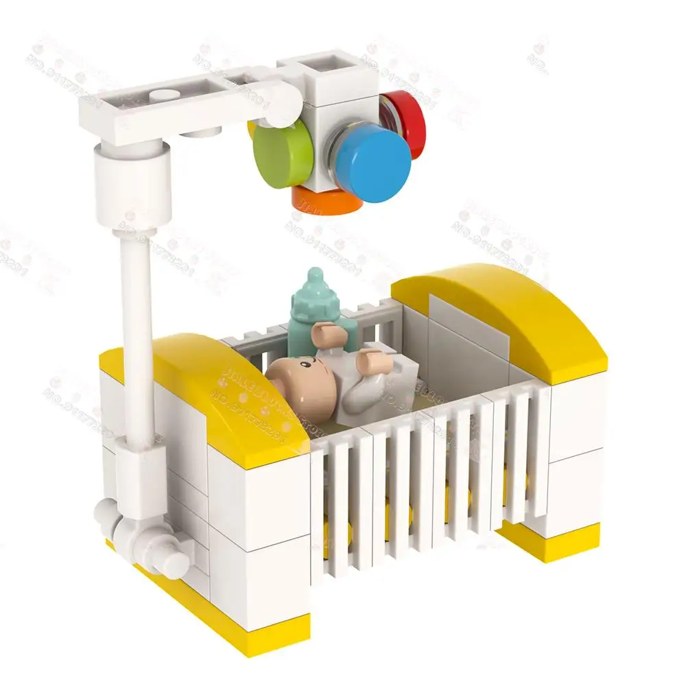 سلسلة الأثاث عربة أطفال MOC اللبنات الإبداعية DIY المشهد زجاجة حليب الأطفال سرير نماذج الطوب تجميع لعب للأطفال #2