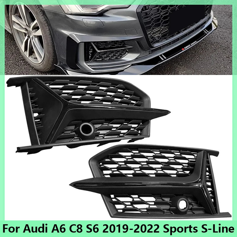 

Car Fog Light Vent Grill Cover For Audi A6 C8 S6 2019 2020 2021 2022 Sports S-Line Black Front Bumper Lower Grille Accessories