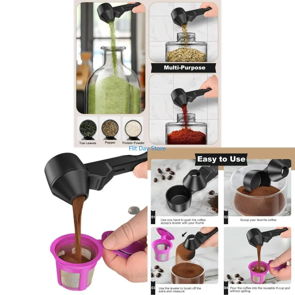 F92C Double Function Coffee Scoops With Funnel 2 Tablespoon Capacity For Refillable Ground Coffee Protein Powder compacts