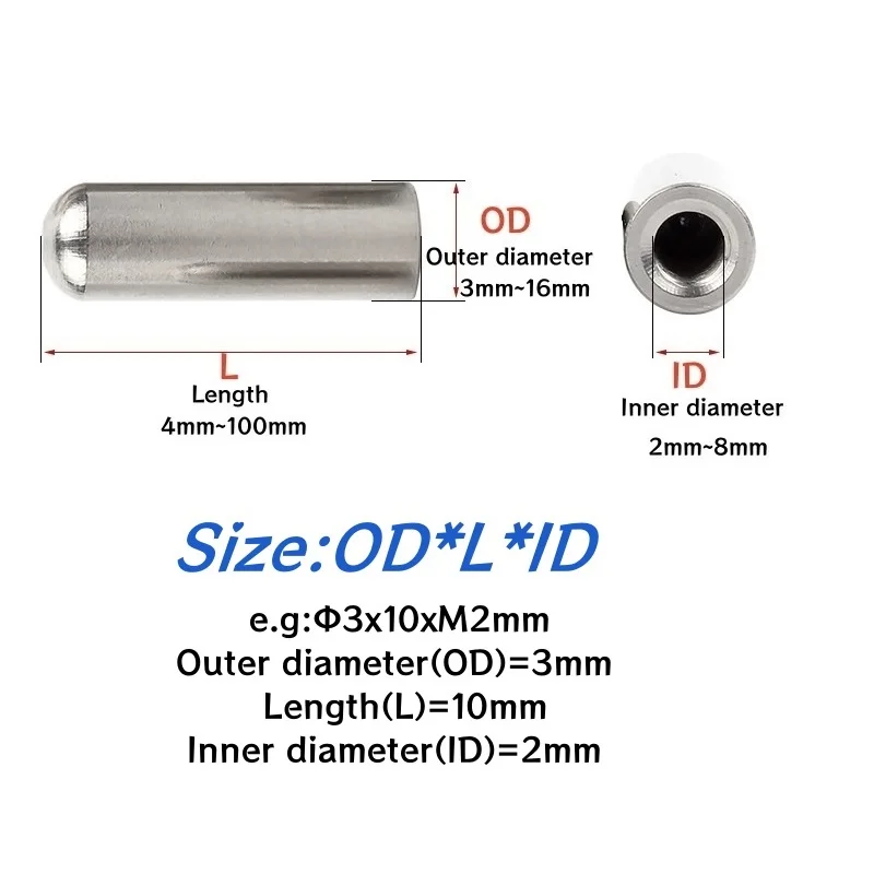 304 Stainless Steel Internal Thread Round Head Cylindrical Pin M2M3M4M5M6M8 Hollow Pin Internal Tooth Hole Positioning Dowel Pin