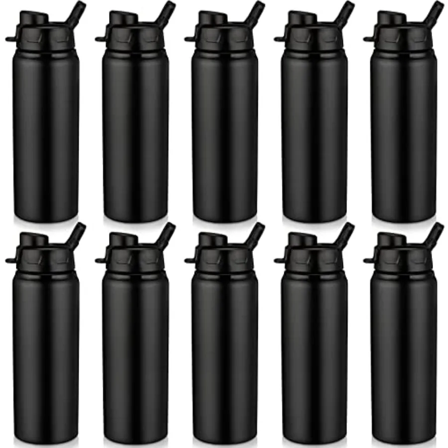 

10 Pcs Aluminum Metal Water Bottles Bulk 24 oz Lightweight Leak Proof Sports Water Bottle with Snap Lid Reusable Bottle for Tra