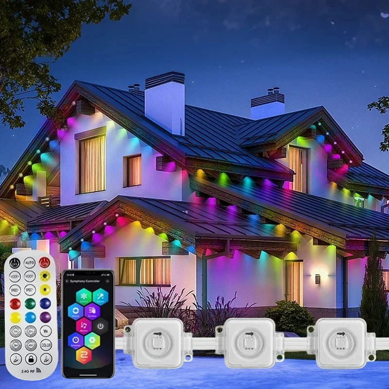 Outdoor LED Eave Lights RGB Smart Waterproof String Lights DIY Christmas Party Holiday Decoration With Scene Mode Remote Control