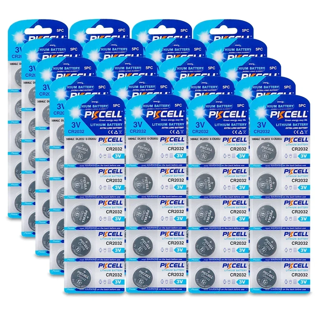100PC Blister Card Pack PKCELL CR2032 DL2032 3V Battery Lithium Button Coin Batteries for Watch Clock Calculator Remote Car Key