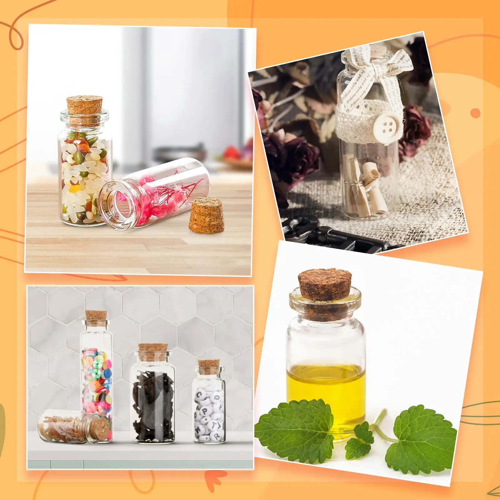 Mini Glass Bottles with Cork Stoppers for Home Oil Storage Clear Vials for Birthday Party Decorations Gifts