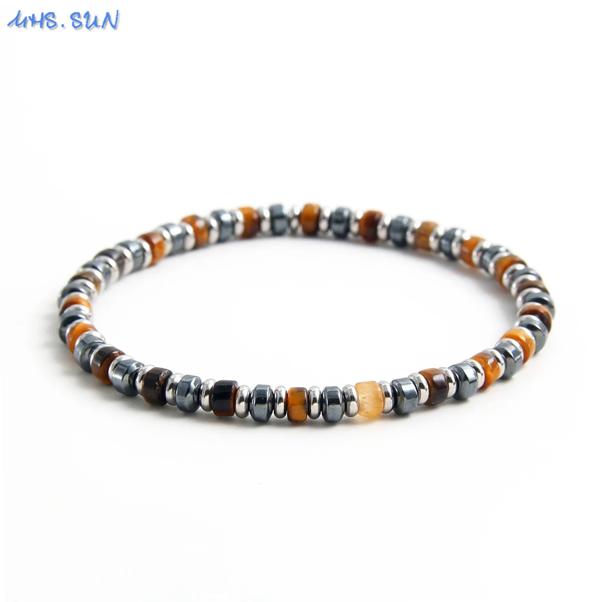 MHS.SUN 4*13MM Natural Stone Tiger Eye Cylindrical Loose Spacer Beads For Men Hematite Healing Protection Elastic Jewelry