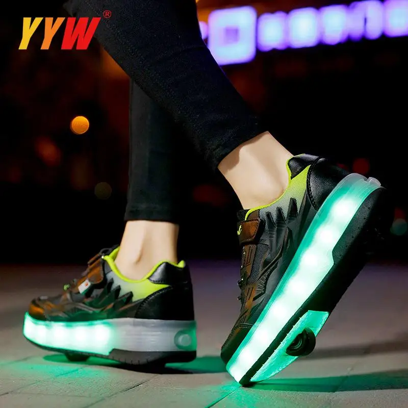 2023 Roller Skates USB Charge Child Sneakers Boy Girls Gift Led Light Shoes With 2 Wheels Convertible Sport Flying Shoes Flash