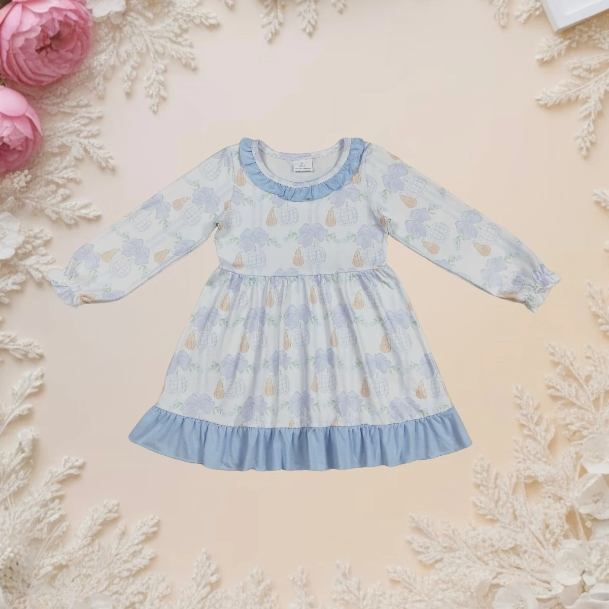 

Fashion Baby Girl Sweet Princess Dresses Kids Toddler Long Sleeves Pumpkins Flower Plaid Ruffle Fall Knee Length Dresses Clothes