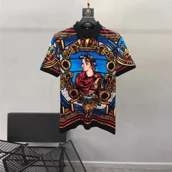 European and American men's 2023 summer new Lapel short sleeves fashion Vintage figure print T-shirt