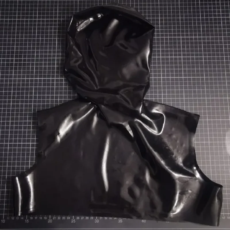Latex Hats Hood with Chest Suits Micro Handmade Head Dress Tght Top catsuits Perforted eyes nose mouth Zipper