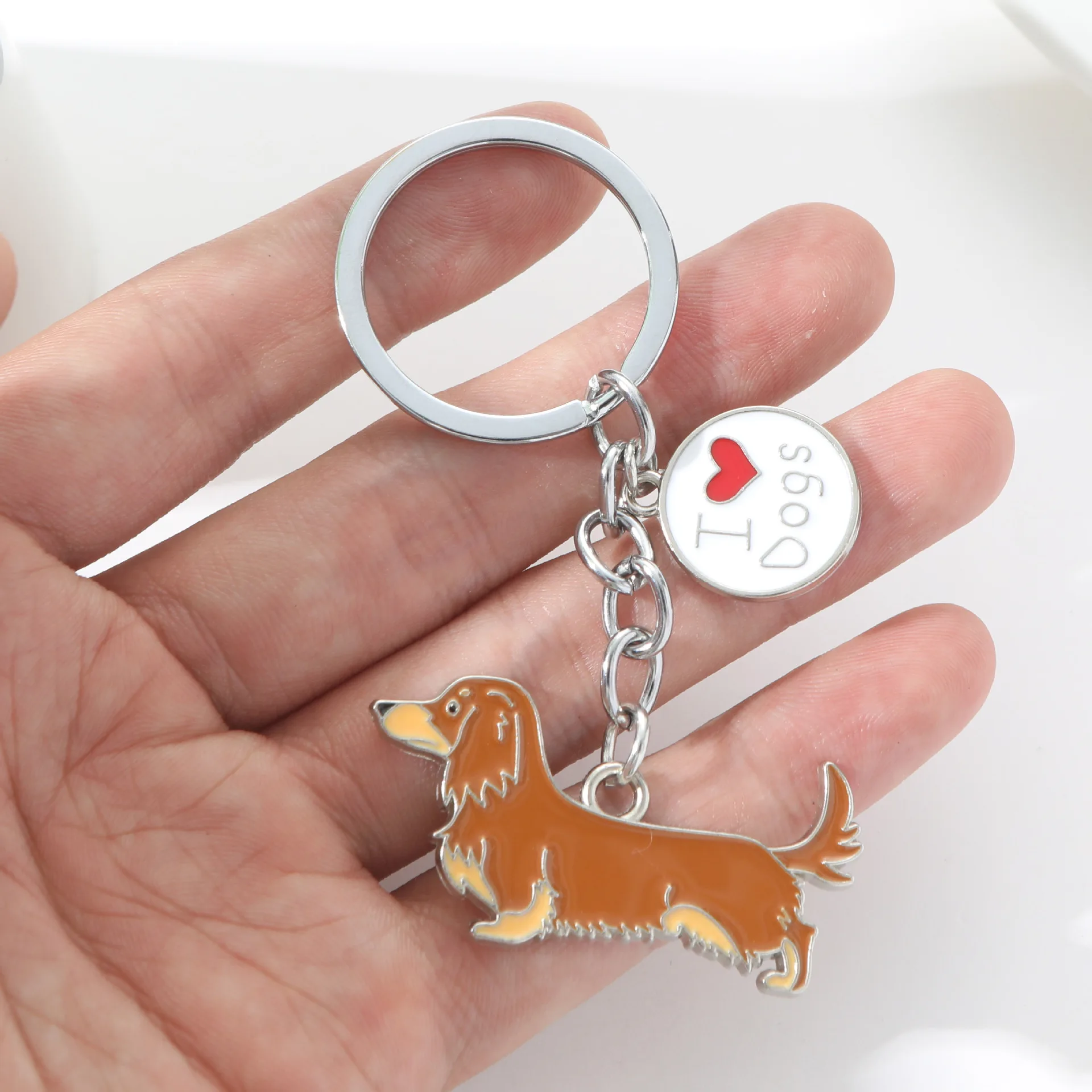 Fashion Animal brown dachshund dog Keychain sausage Dog Pendant pet Enamel Keyring Women Bag Jewelry gifts