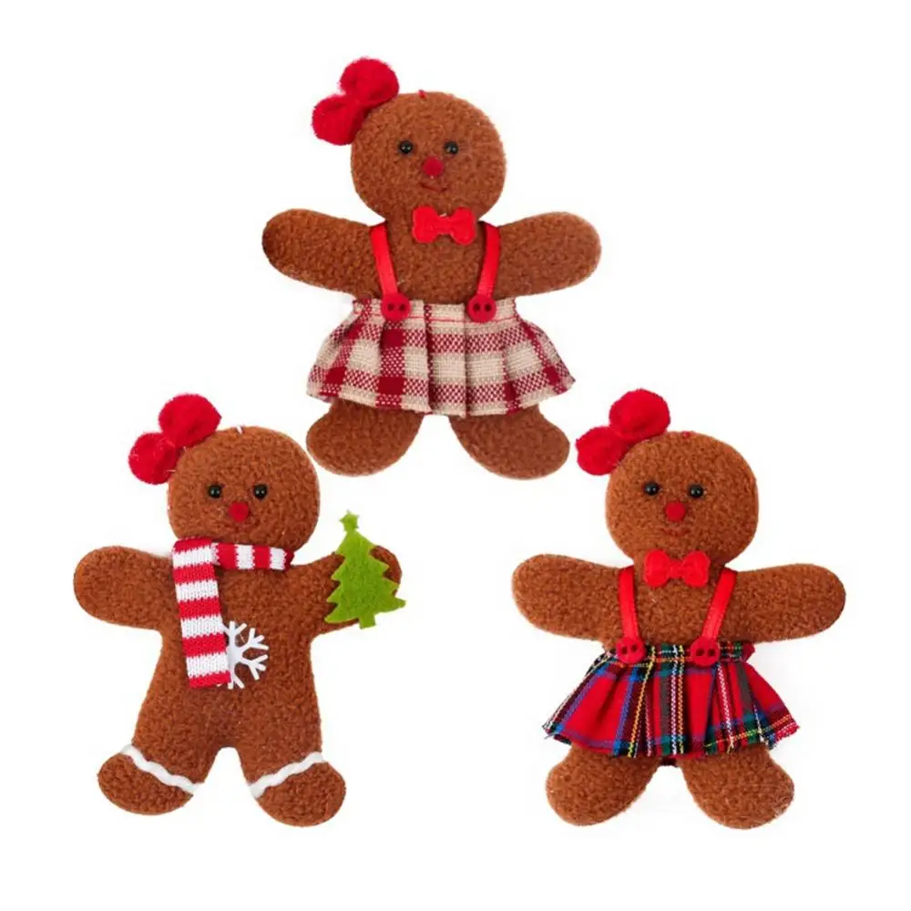 Christmas Fuzzy Gingerbread Man Doll Xmas Tree Pendants New Year Kids Gift Hanging Ornaments Christmas Decorations for Home