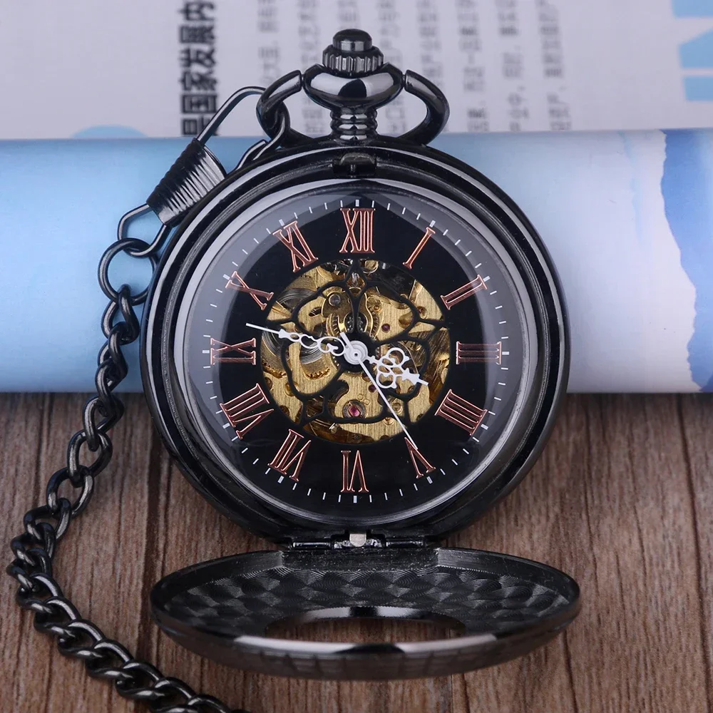 Retro Bronze Mechanical Hand Winding Pocket Watch Red Wood Decor Luxury Pendant Clock Manual Mechanism Pocket Clock PJX1414