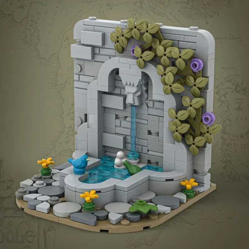중세 성 모델 Moc 빌딩 벽돌 Caste 벽 분수 기술 모듈 형 블록 선물 크리스마스 장난감 DIY 세트 조립