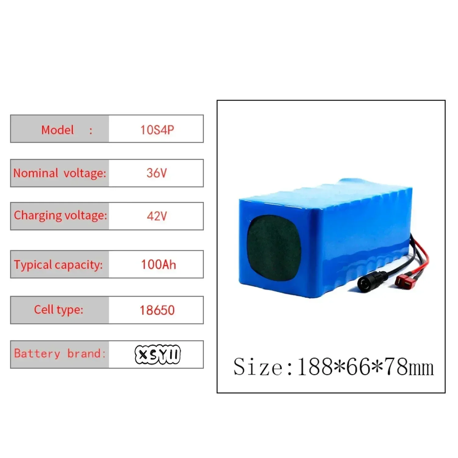 10S4P 36V Battery 100000mAh XT60 Electric Scooter Lithium Battery 18650 Battery Pack 100Ah 500W for 42V E-bk BMS 2A Charger