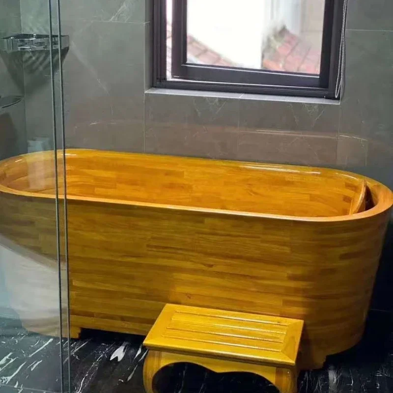 Rubber wooden bucket Adult bath Household solid wood bathtub Wooden bath bucket