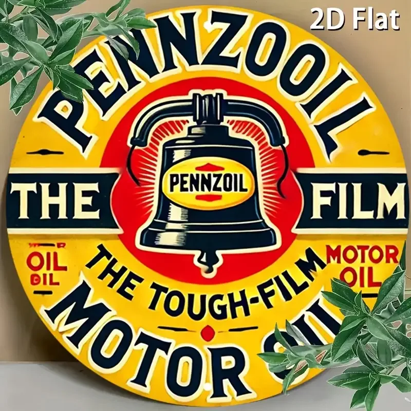 [فن الحائط القديم] ملصق مسطح لزيت المحرك بنزيل عتيق من الألومنيوم على شكل جدار معدني عتيق مع مخطط ألوان أصفر وأحمر