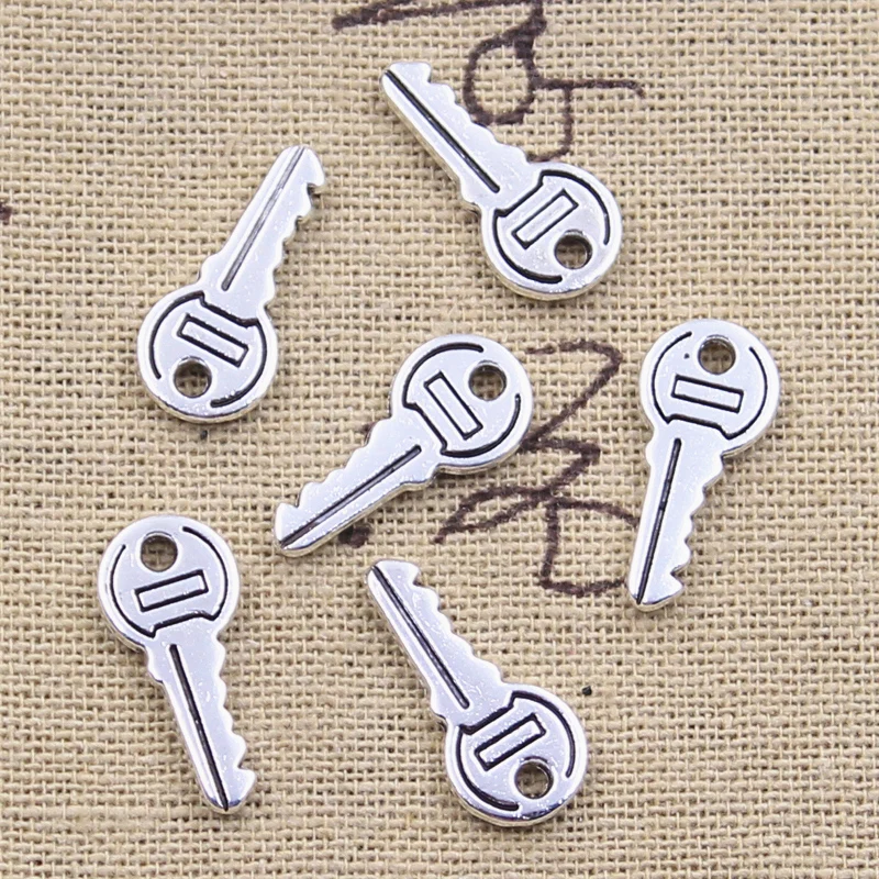 30pcs Charms Lovely Key 19x9mm Antique Silver Color Pendants DIY Crafts Making Findings Handmade Tibetan Jewelry