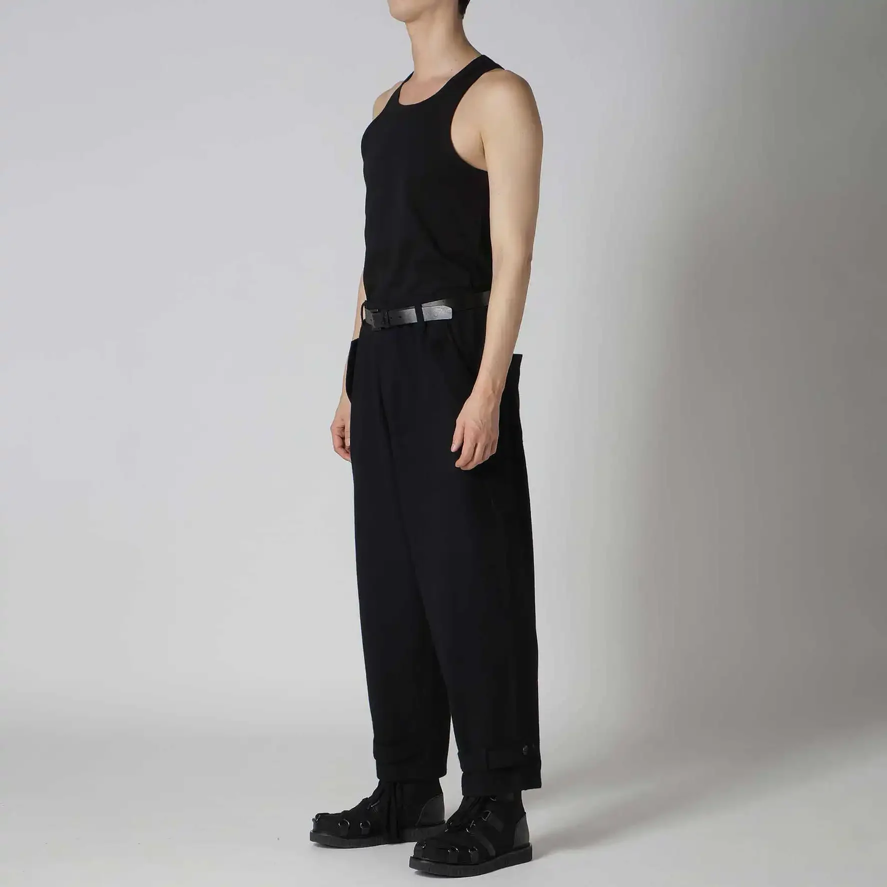 

YOJI OOAK Прямые черные брюки с карманами и эластичной петлей на талии из смешанной шерсти на нижней части, повседневные брюки