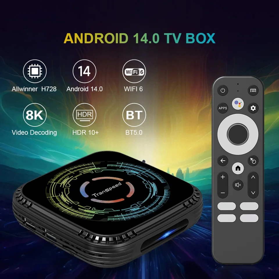 Transpeed Allwinner H728 Android 14 TV BOX Dual Wifi 6 32G64G Octa-Core ARM Cortex A55 Support 8K HDR Video 4K BT5.0 Set Top Box