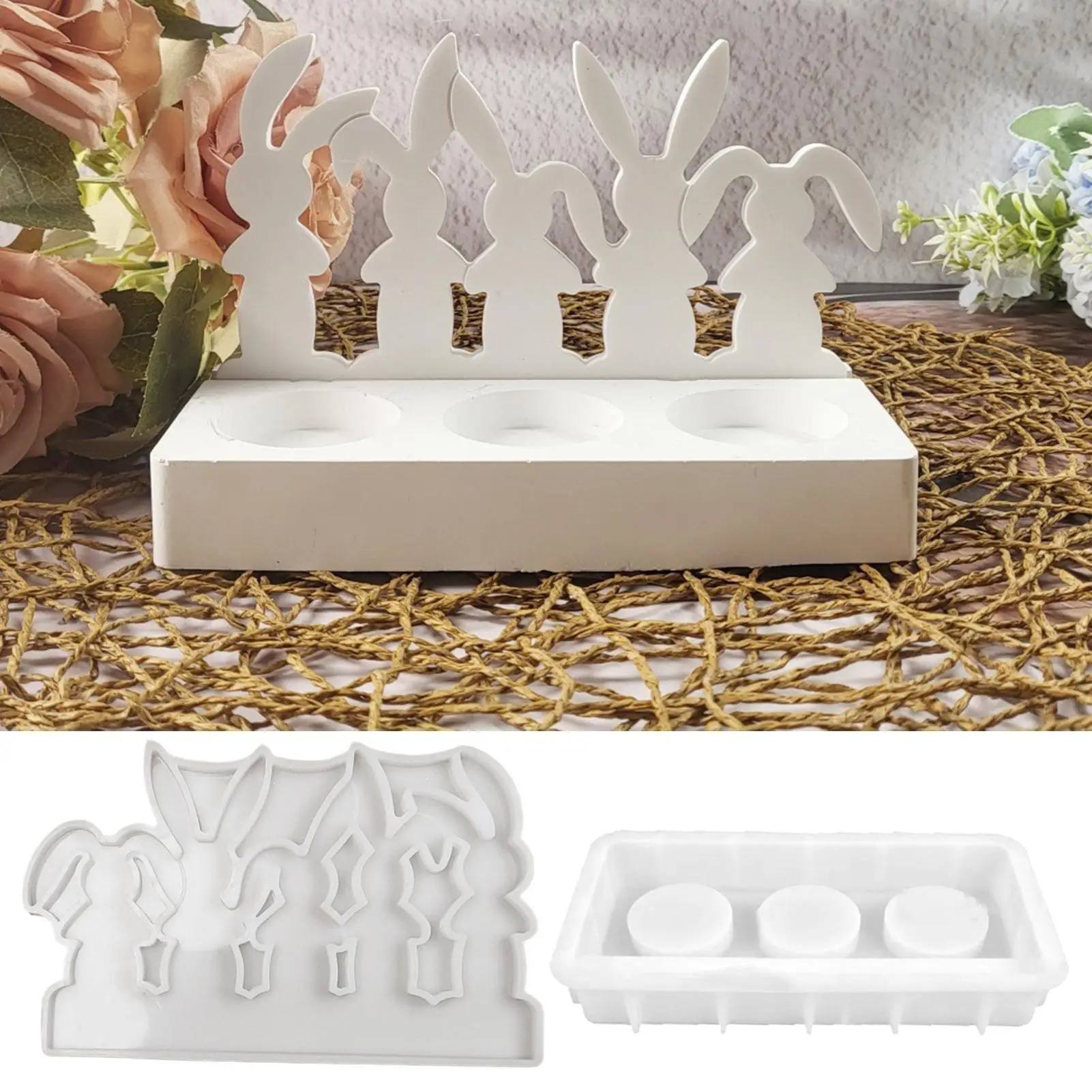 قوالب الأرنب عيد الفصح سيليكون صياغة لوازم أرنب شمعة حامل إدراج قالب لحامل الشموع إدراج الجص زخرفة الراتنج #2