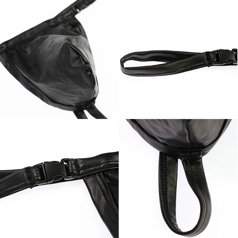 الرجال مثير الجانب مفتوحة فو الجلود ثونغ سلسلة لينة بولي PU المحاصيل الأعلى سراويل G سلسلة U محدب T الظهر الوثن الزي الملابس الداخلية الغريبة