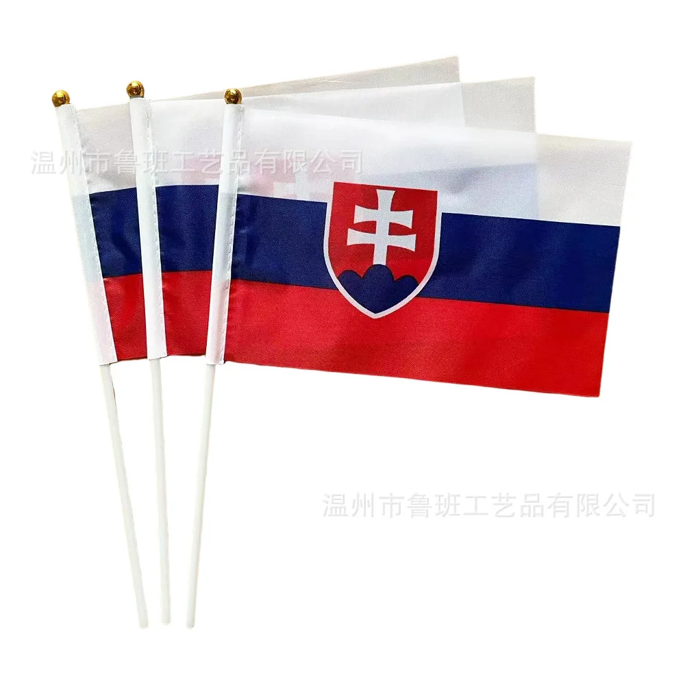 （TIKI FLAG）14x21cm Slovakia Hand Waving Flag Polyester Fade-Resistance banner with Plastic Flagpole for Events