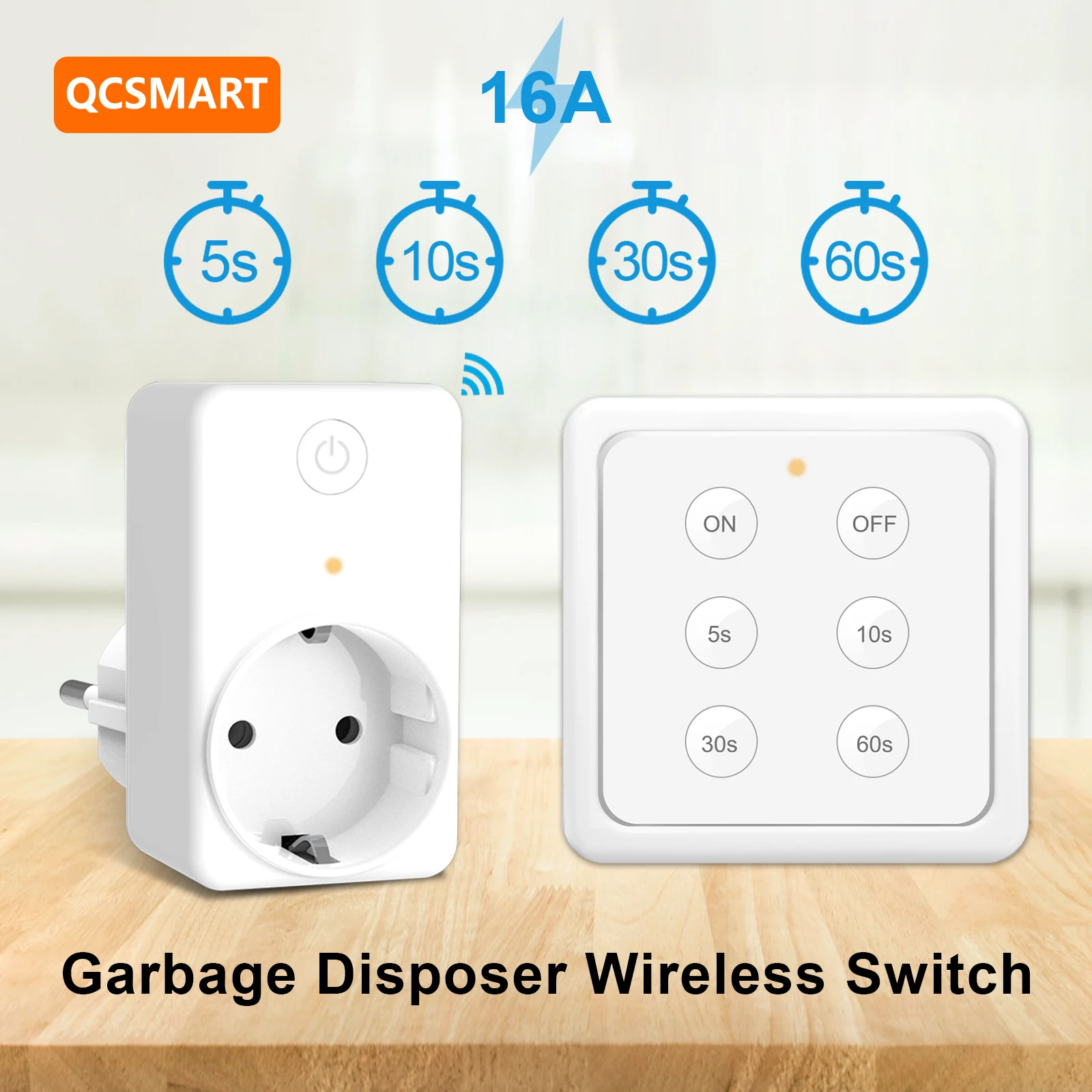 

Wireless EU KR Standard 16A Outlet Socket for Kitchen Food Waste Disposer RF 868Mhz Remote Control Control Multi-Timing Setting